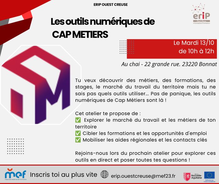 L'ERIP Ouest Creuse organise un atelier sur les outils de CAP Métiers.