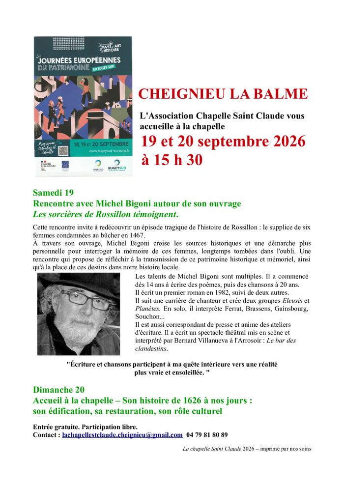 JEP 2026 à la Chapelle Saint-Claude
