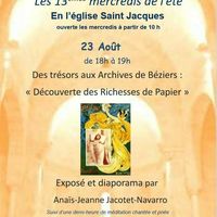 Exposé et diaporama : des trésors aux Archives de Béziers “Découverte des richesses de papier”