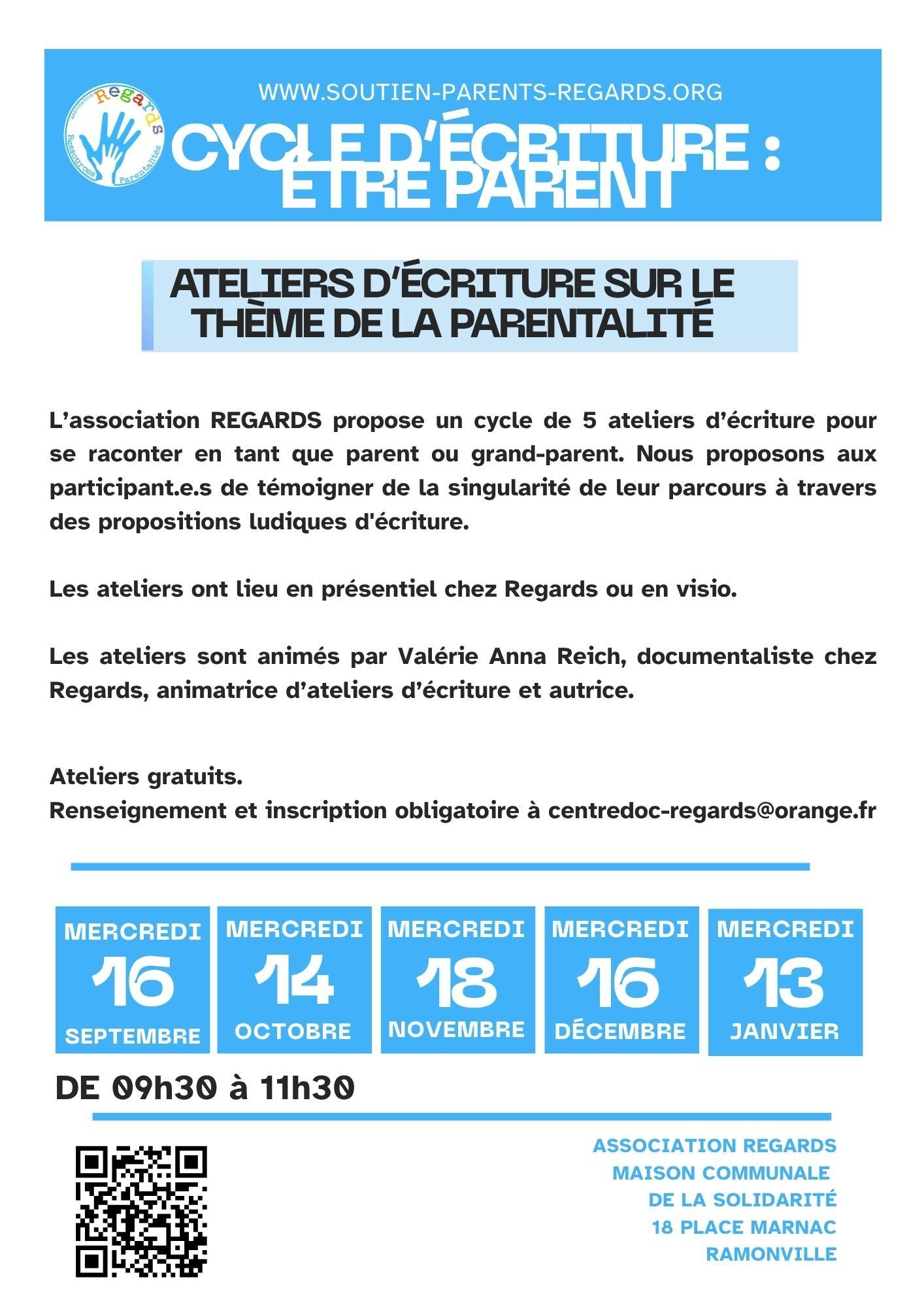 Cycle ateliers d'écriture sur le thème de la parentalité