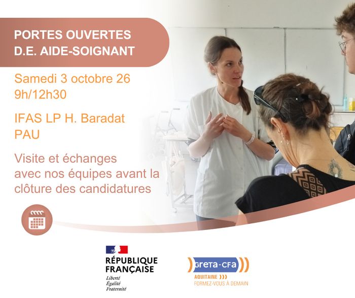 Venez rencontrer nos équipes et nos stagiaires pour découvrir la formation au Diplôme d'État d'Aide-Soignant à Pau.