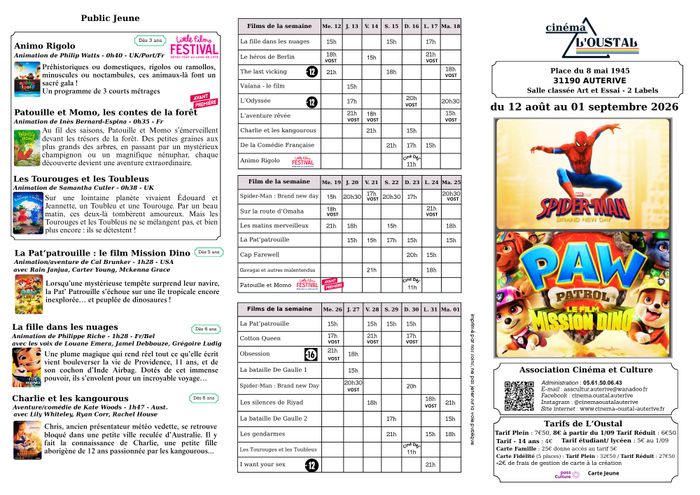 Le Programme de fin de vacances de L'Oustal