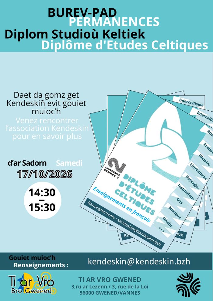 Venez rencontrer l’association Kendeskiñ pour en savoir plus sur le diplôme d'études celtiques !