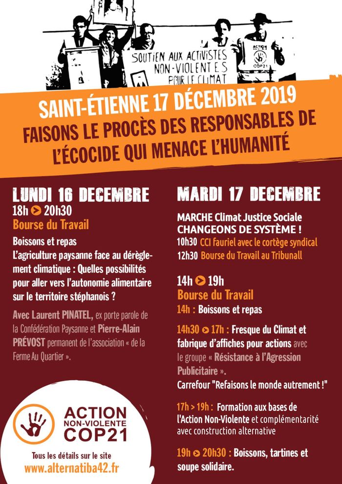 (action solidaire) Soutien aux activistes non-violent-es pour le climat en procès à St Etienne le 17 décembre