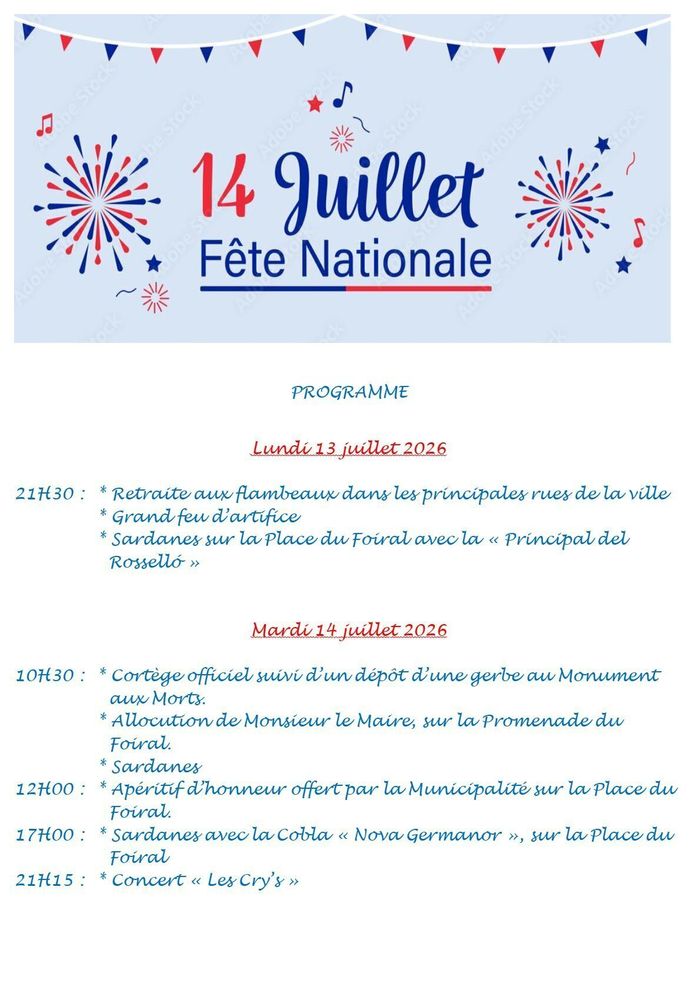 Fête nationale - cortège, sardanes, concert Les Cry's