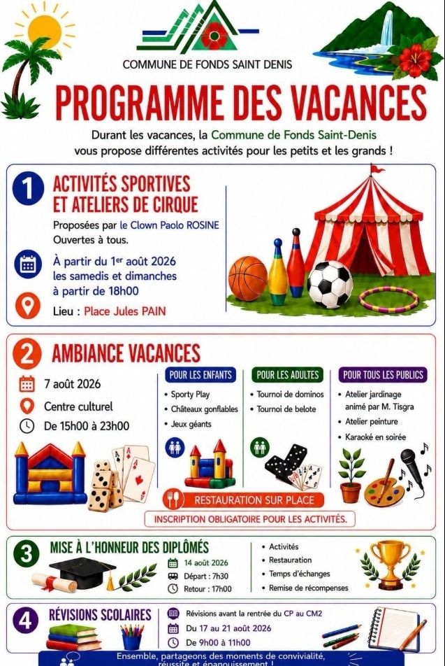 PROGRAMME DES VACANCES À FONDS SAINT DENIS