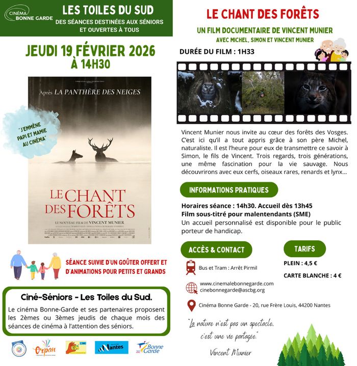 Toiles du sud / Ciné-seniors, goûter – « Le chant des forêts »de Vincent Munier