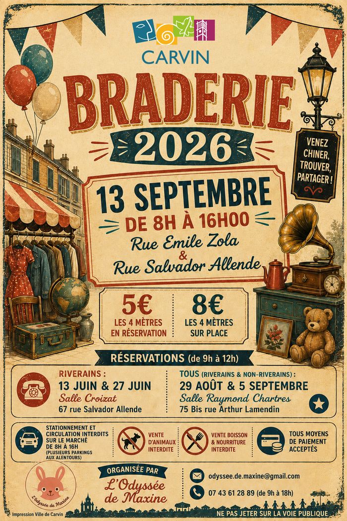Pensez à réserver votre emplacement pour la grande braderie de rentrée !