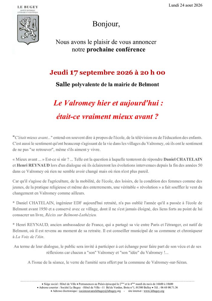 [CONFÉRENCE] Le Valromey hier et aujourd'hui : était-ce vraiment mieux avant ?