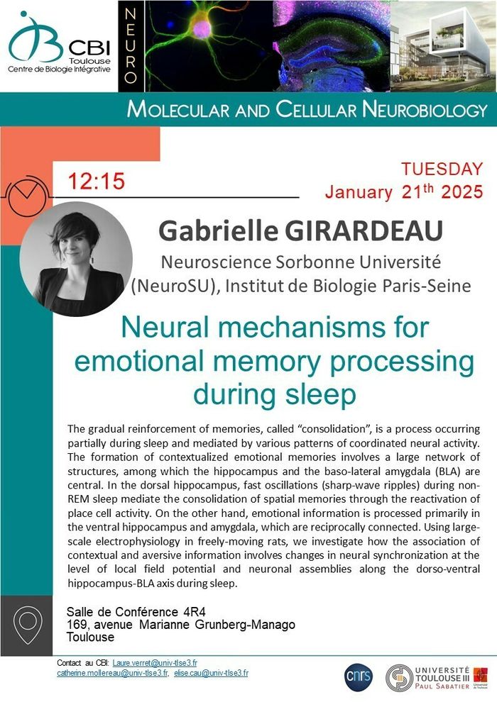 Gabrielle GIRARDEAU "Neural mechanisms for emotional memory processing during sleep"