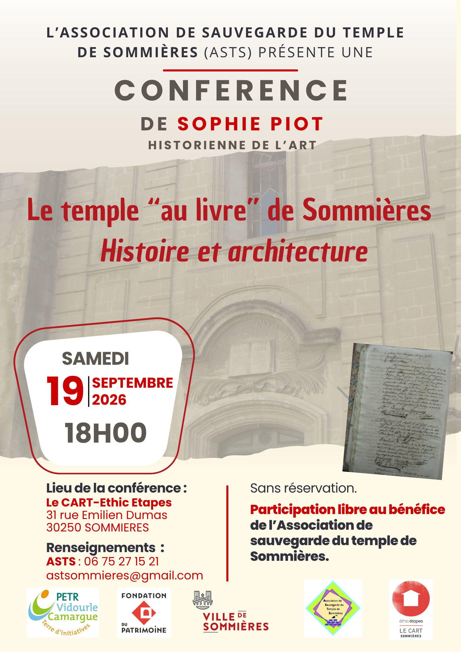 Conférence : le temple "au livre" de Sommières, histoire et architecture
