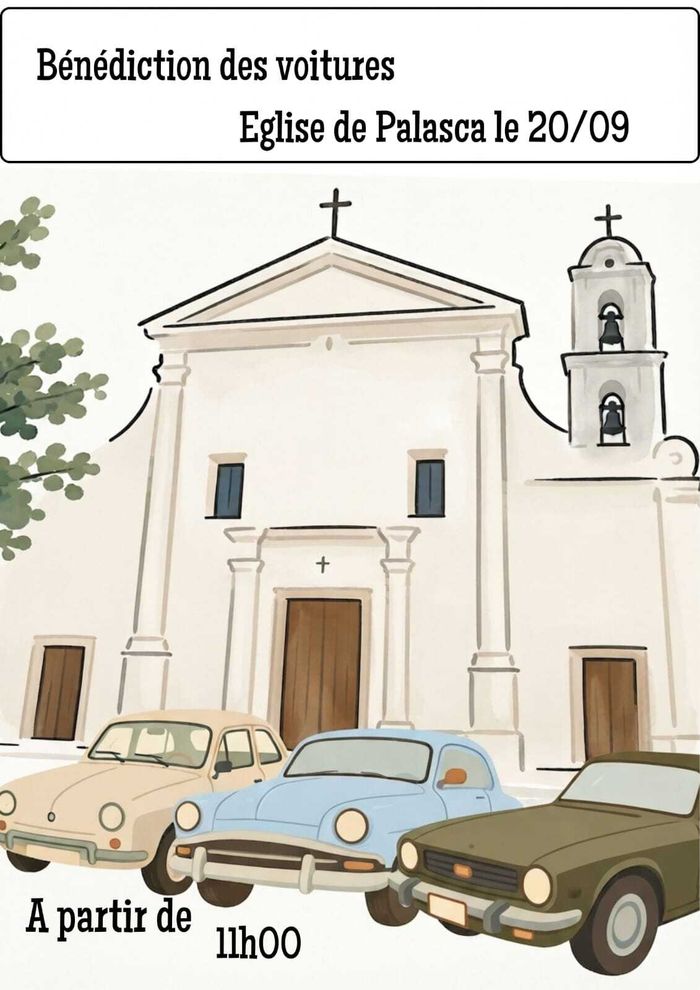Exposition des voitures anciennes et bénédiction des voitures à 11h30 dans l'Église Santa Maria Assunta de Palasca