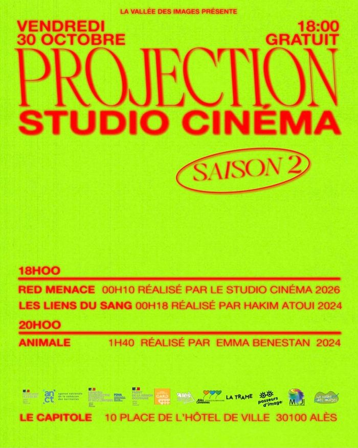 Projection de clôture de l'atelier Le Studio Cinéma, organisée par La Vallée des Images, le 30 octobre à 18 heures au Capitole.