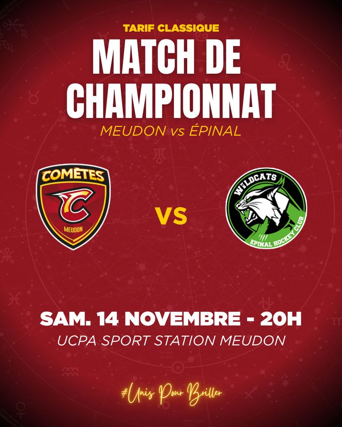Samedi 14 novembre à 20h, les Comètes jouent contre Épinal. On compte sur vous pour venir soutenir les Meudonnais à l'UCPA ! 🔥