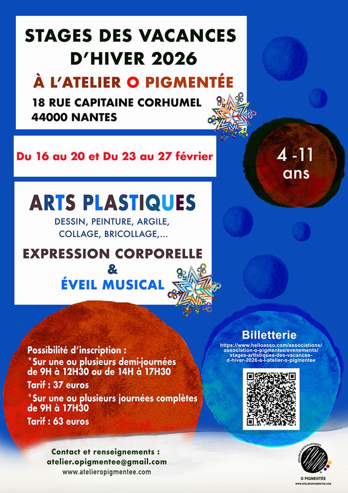 Stages artistiques des vacances d'hiver 2026 à l'atelier O Pigmentée