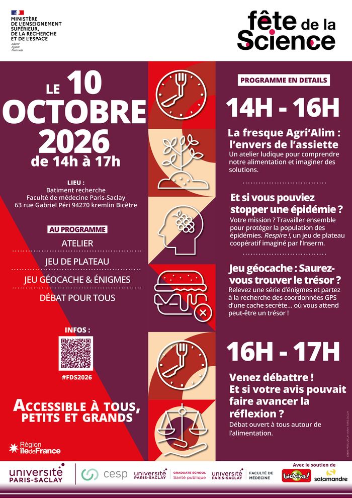 Rendez-vous le samedi 10 octobre, de 14h à 17h, au rez-de-chaussée du bâtiment Recherche de la Faculté de médecine, pour un après-midi d’animations gratuites et ouvertes à tous.
