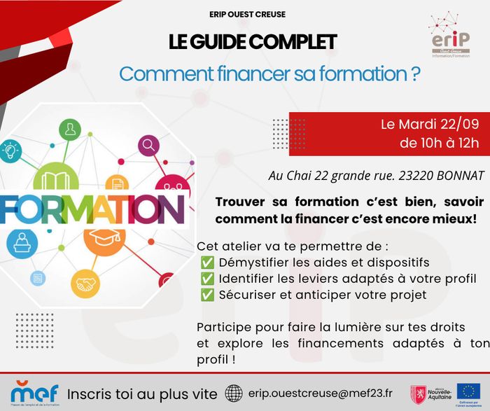 L'ERIP Ouest Creuse organise un atelier sur les financements de formation.