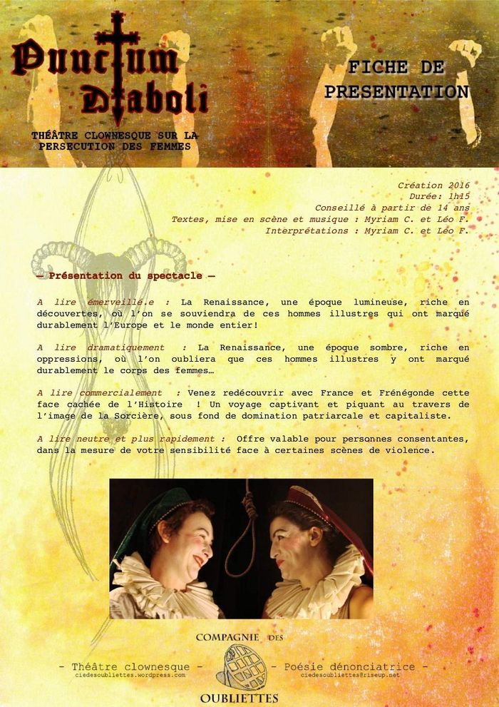 (théâtre-rencontre) PUNCTUM DIABOLI, Théâtre clownesque sur la persécussion des femmes