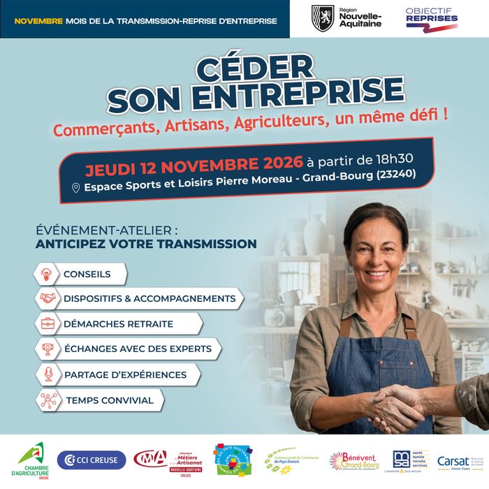 Atelier interconsulaire creusois : "Céder son entreprise : Commerçants, Artisans, Agriculteurs, un même défi !"