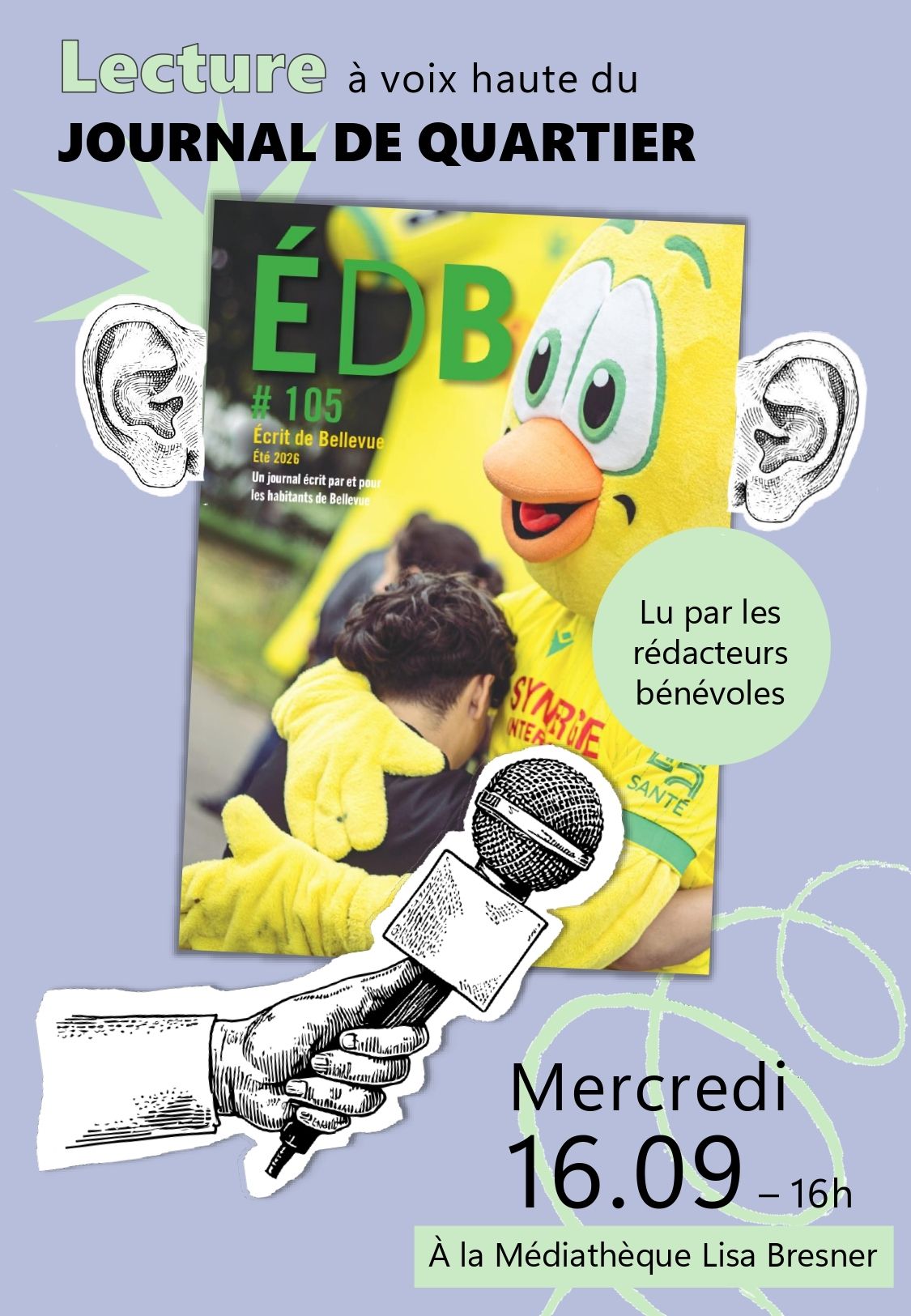 Lecture à voix haute de l'EDB, journal de quartier de Bellevue
