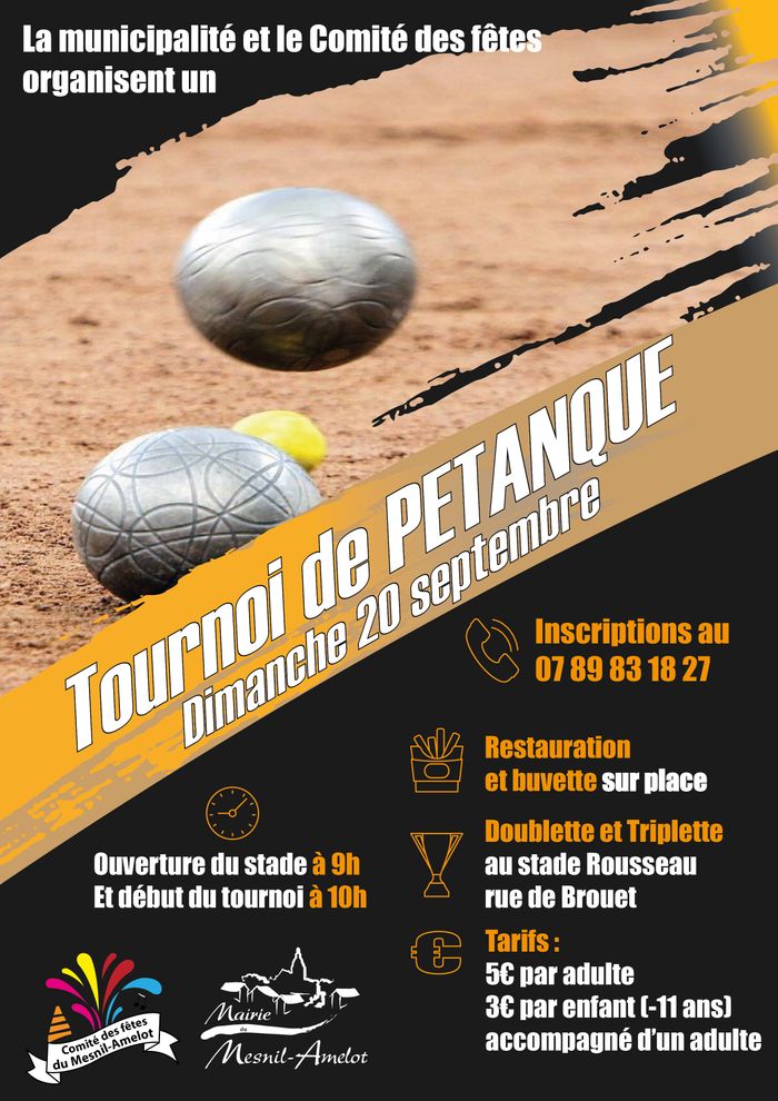 La municipalité et le Comité des fêtes vous donnent rendez-vous le dimanche 20/09 au stade Rousseau pour une journée pétanque. Restauration et buvette sur place. Venez nombreux !