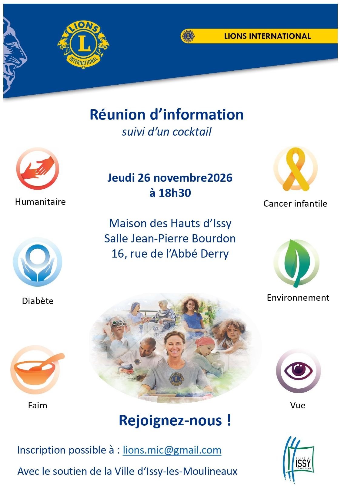 Réunion d’information du Lions Club, le jeudi 26 novembre 2026 à 18h30