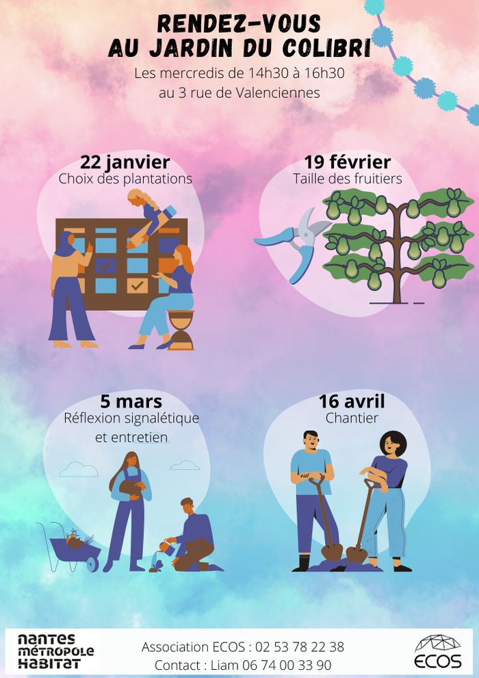 Les rendez-vous au Jardin Cueillette du COLIBRI avec ECOS