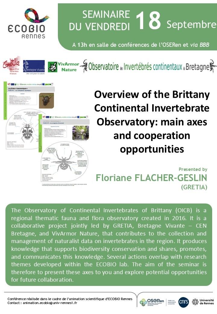 Séminaire de Floriane FLACHER-GESLIN du GRETIA (Groupe d'ETude des Invertébrés Armoricains) dans le cadre du cycle de séminaires ECOBIO