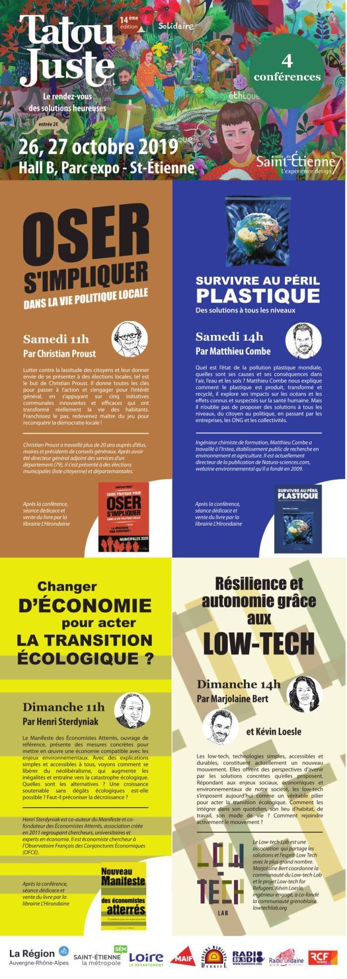 (4 conférences) L'engagement public, le plastique,l'économie et les low-tech