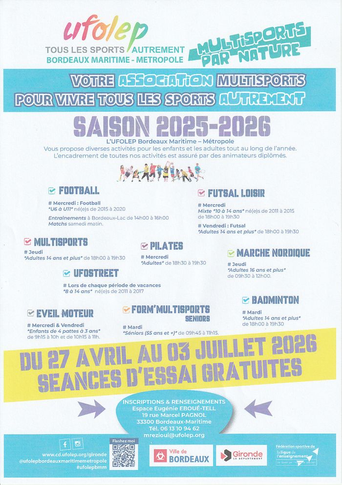 Séances d'essai et de découverte des Activités Sportives de l'Ufolep B.M.M.