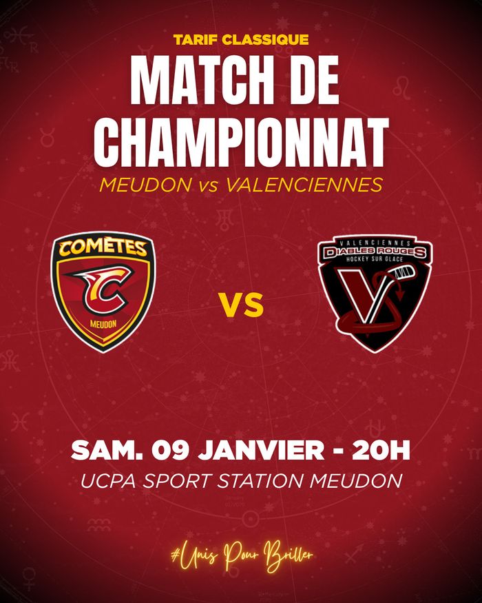 Samedi 9 janvier à 20h, les Comètes jouent contre Valenciennes. On compte sur vous pour venir soutenir les Meudonnais à l'UCPA ! 🔥