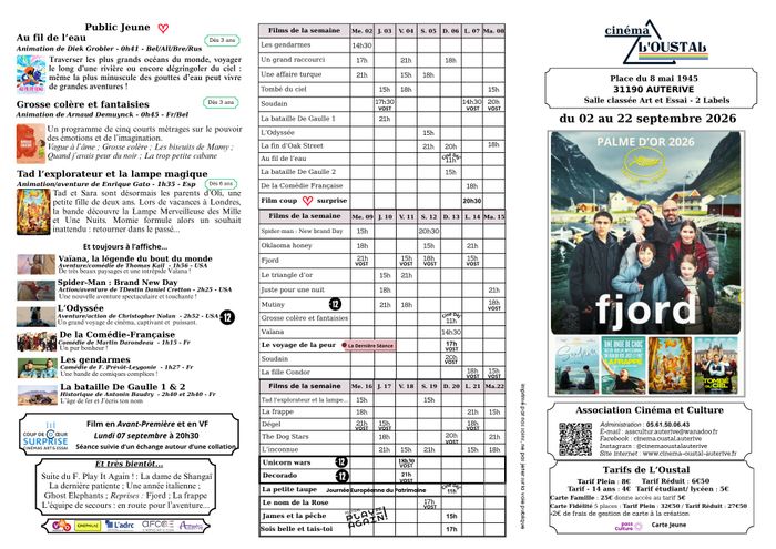 Programme de L'Oustal du 02 au 22 septembre
