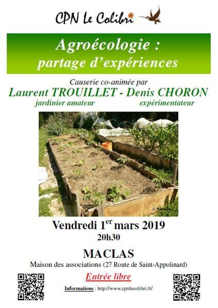 (rencontre-débat) Causerie "Agroécologie", partage d'expériences avec Mr Trouillet, jardinier amateur et Mr Choron, expérimentateur