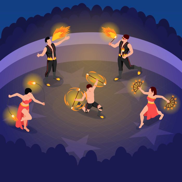 Spectacle de feu dans le square de la Pilo