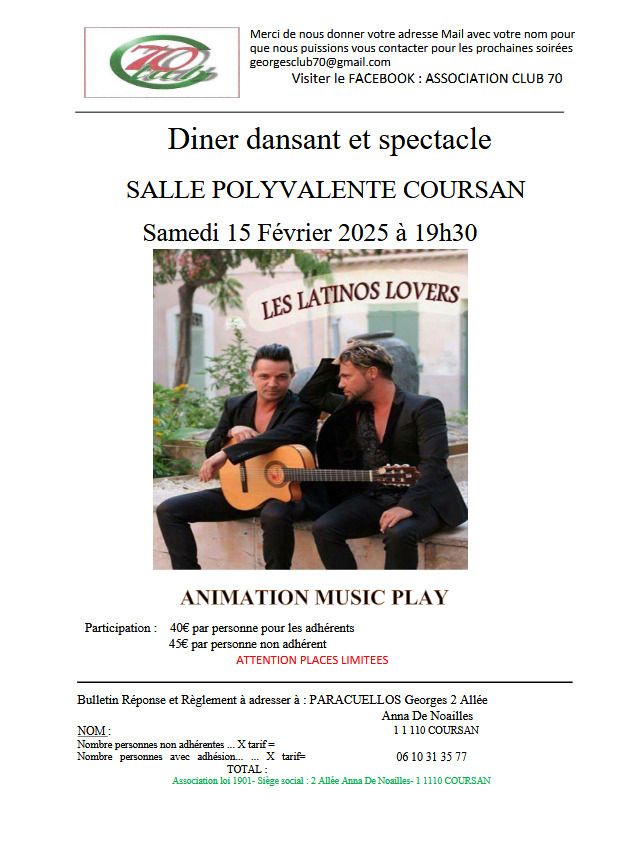 Diner dansant et spectacle avec Les Latinos Lovers