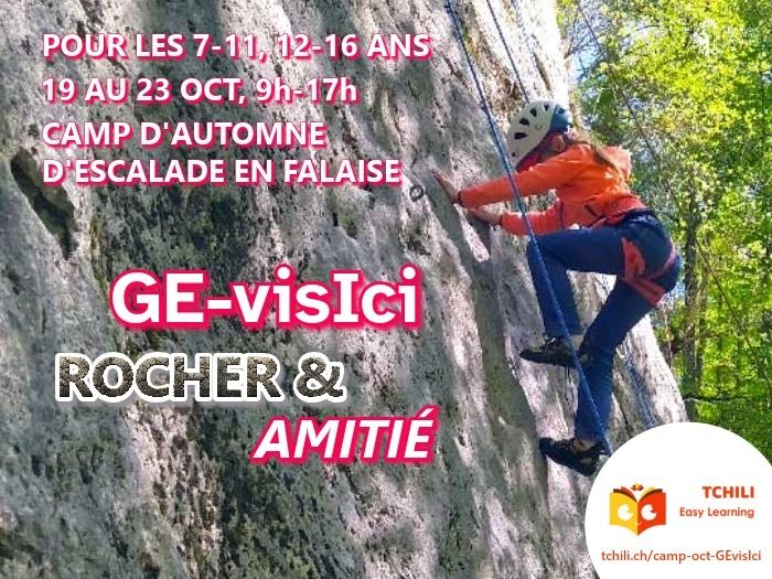 Camp d'escalade d'automne GE-visIci Rocher: camp de grimper en falaise pour Kids&Teens 7-11 et 12-16 ans. RDVs à Lancy et à Vernier