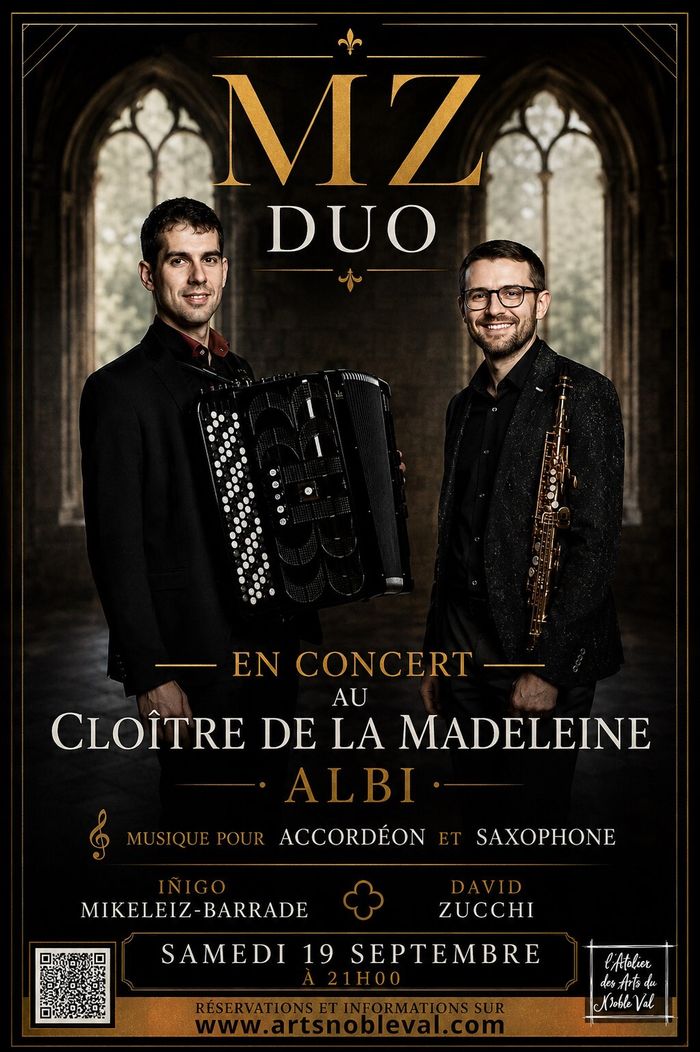 Affiche — MZ Duo en concert au cloître de la Madeleine pour les Journées du Patrimoine