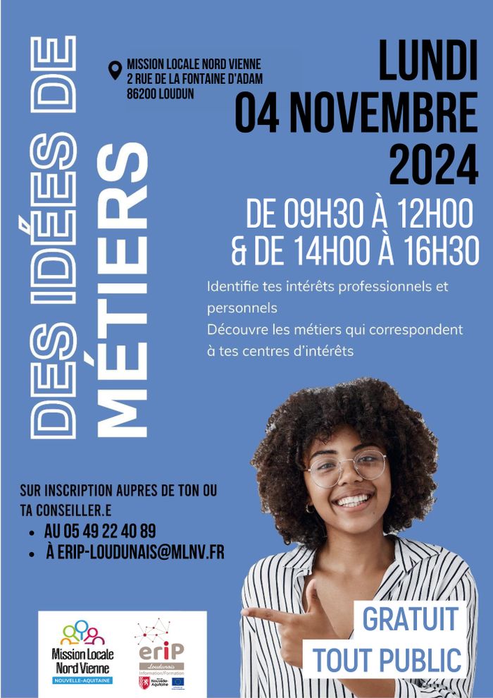L’Espace Régional d’Information de Proximité (ERIP) Loudunais organise un atelier « Des idées de métiers » le 4 novembre 2024 à Loudun.