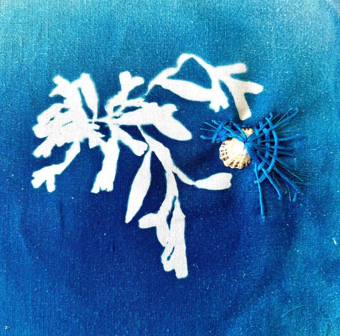 Broderie sur cyanotype