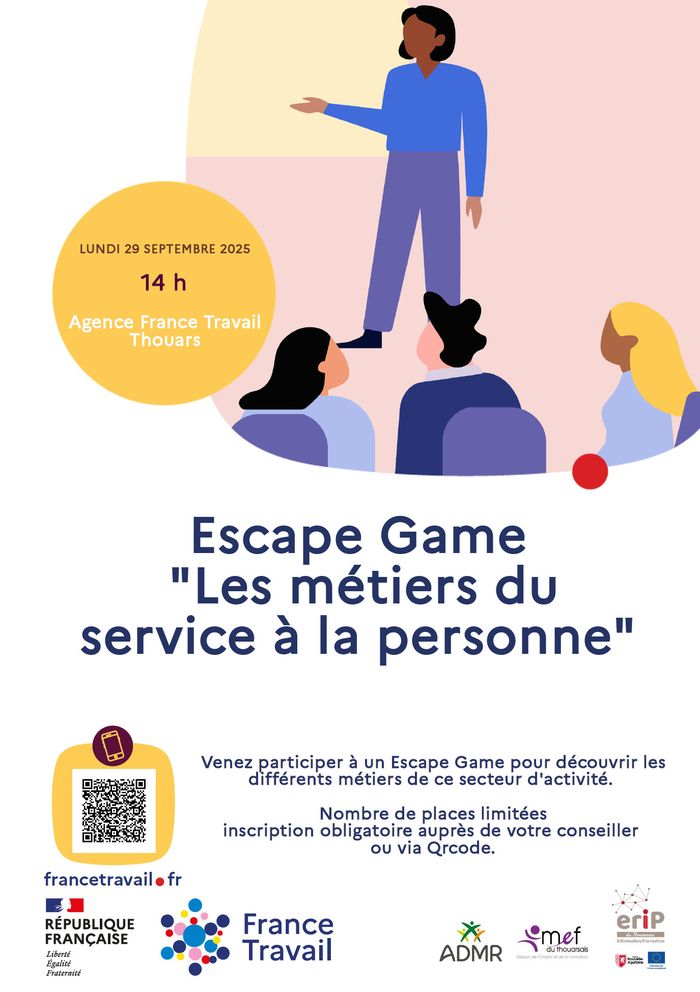 L' "Escape Game" sur les métiers du service à la personne, vise à faire découvrir ces métiers de manière ludique, avec des places limitées et une inscription obligatoire.