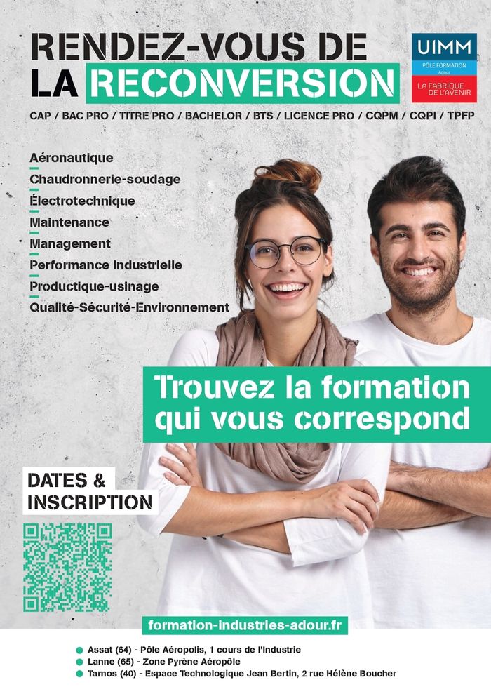NOUVEAU ! Le Pôle Formation Adour organise un nouveau rendez-vous : consacré à la reconversion professionnelle, pour envisager de nouveaux horizons de carrière dans l’industrie.