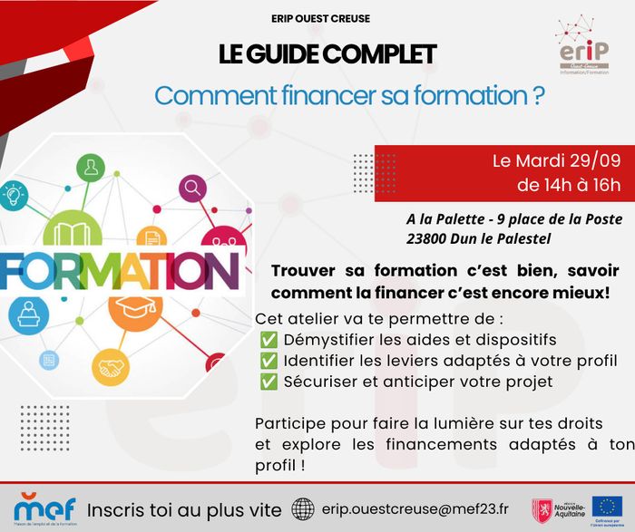 L'ERIP Ouest Creuse organise un atelier sur les financements de formation.