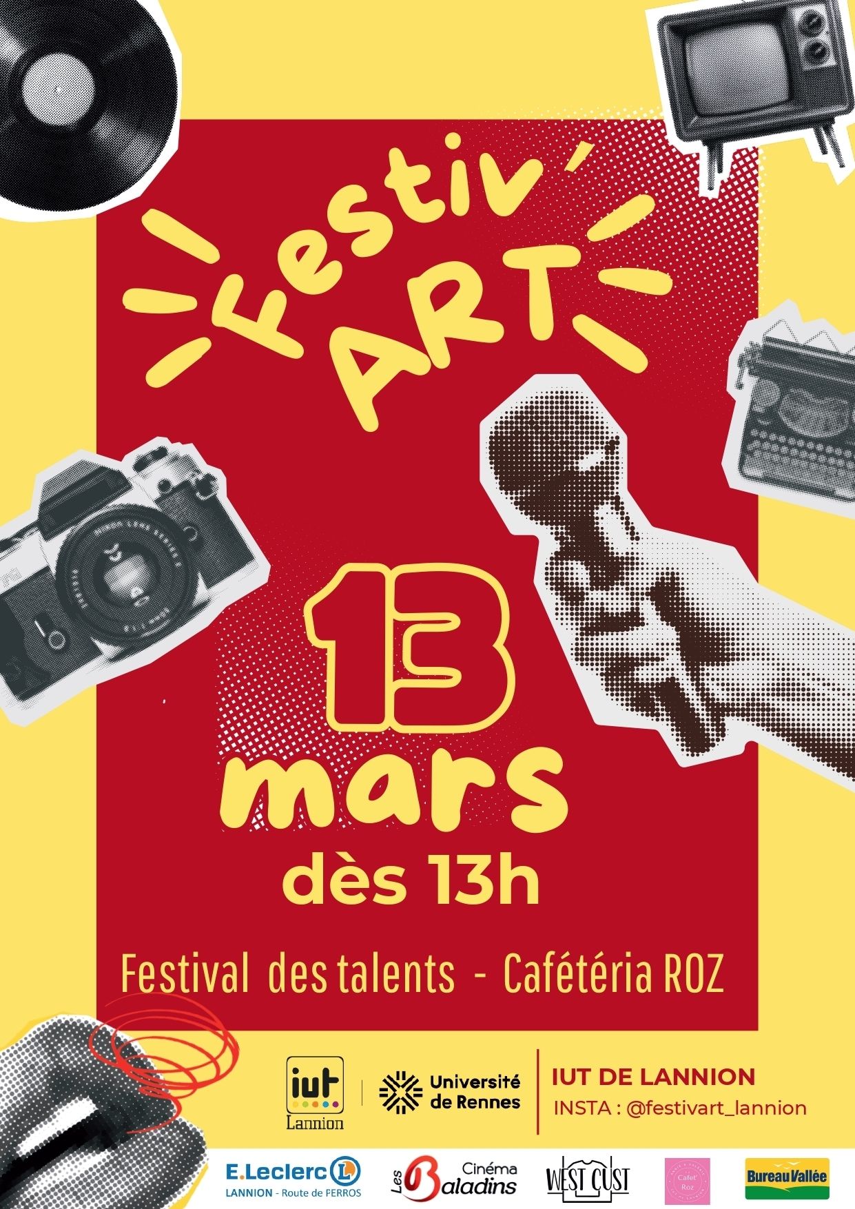 Le Festiv’Art, le festival des talents de l’IUT de Lannion. C’est l’occasion rêvée de partager votre passion : musique, chant, danse, théâtre, stand-up, peinture, photographie… tout est permis !