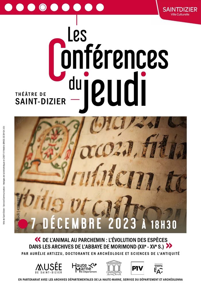 Conférence du Jeudi : De l'animal au parchemin, l'évolution des espèces dans les archives de l’abbaye de Morimond (XIIe - XVe s.) par Aurélie Artizzu