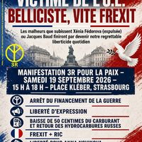 Manif pro paix : «Liberté d’expression, victime de l’U.E. belliciste, vite Frexit !»