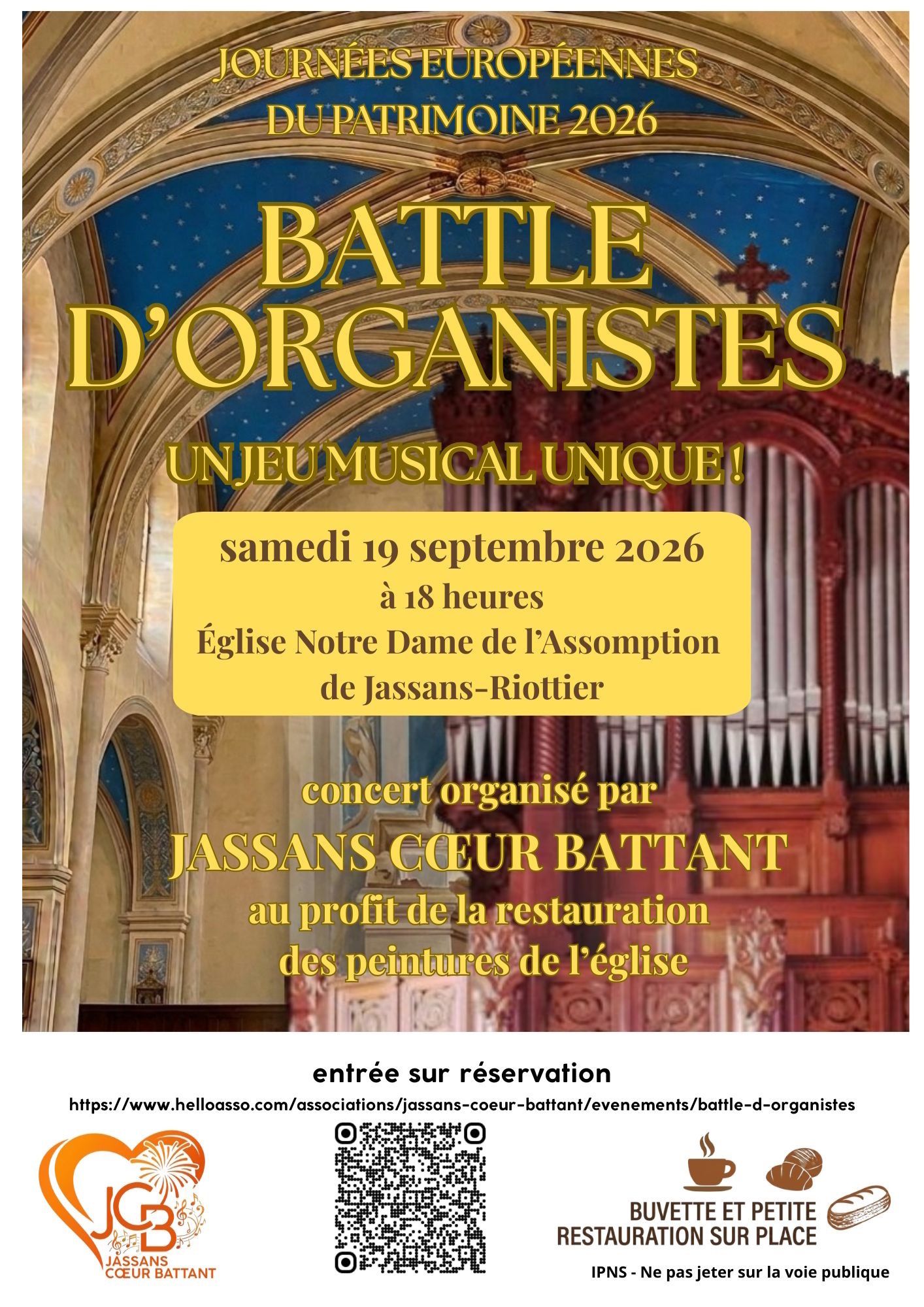 Battle d'organistes sur l'orgue Merklin-Schütze de 1864, de l'église Notre Dame de l'Assomption de Jassans-Riottier