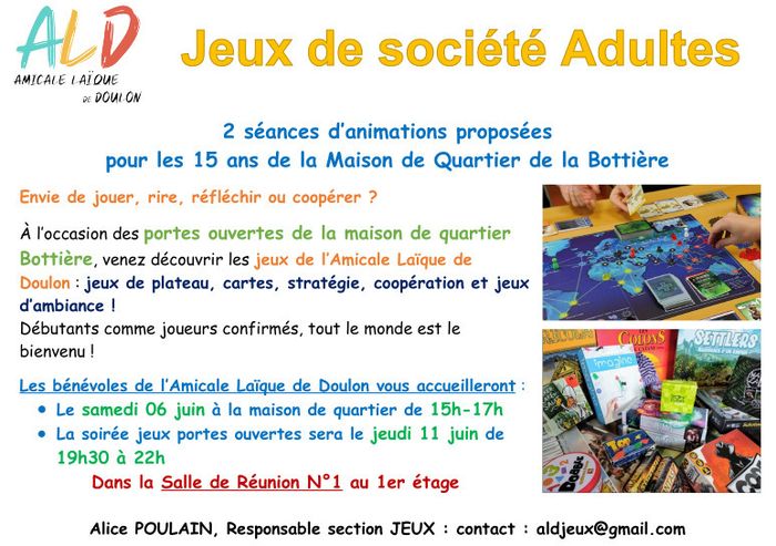 Séances découvertes Jeux de Société - Fête 15 ans Maison Quartier Bottière