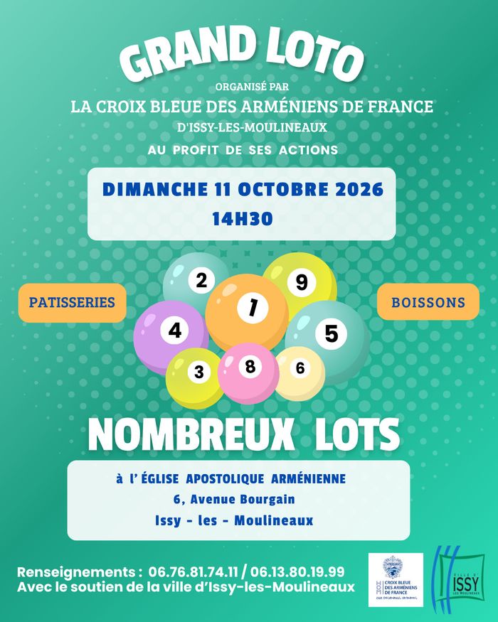 La Croix Bleue des Arméniens de France d’Issy-les-Moulineaux, organise son traditionnel Loto-Goûter au profit de ses actions.