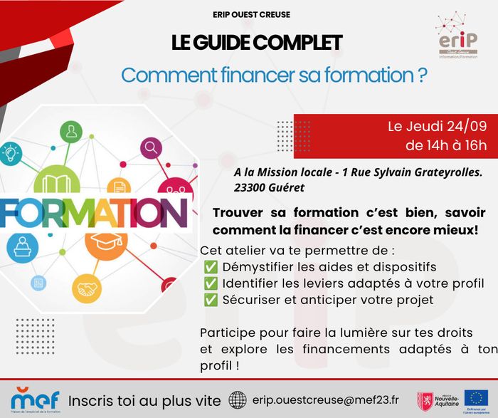 L'ERIP Ouest Creuse organise un atelier sur les financements de formation.