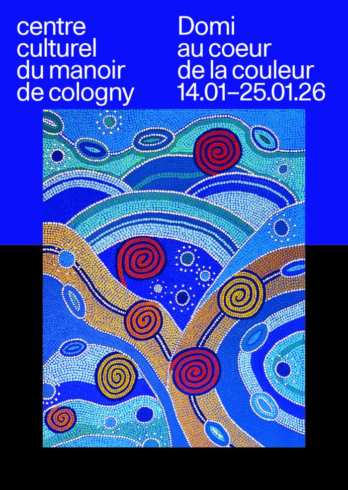 affiche de l'exposition: 1 oeuvre de l'artiste sur fond bi-color